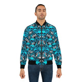 Blue Skull Pattern Bomber Jacket — All-Over Print Goth Streetwear