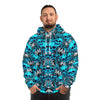 Blue Skull Pattern Hoodie — All-Over Print Gothic Streetwear
