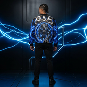 Alpha Portal Bomber Jacket — Blue Electric Wolf AOP