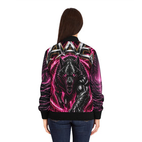 Eternal Portal Women's Graphic Bomber Jacket — Neon Pink Electric Wolf AOP