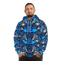 Blue Skull Pattern Hoodie — All-Over Print Streetwear Pullover